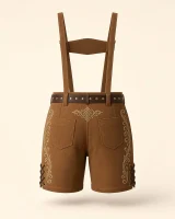 Back of the Alpsee caramel lederhosen shorts showing crossed suspenders and seat