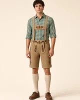 Man wearing the complete Lech lederhosen outfit set, full-length front view