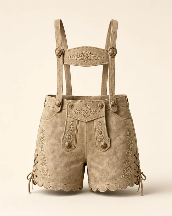 Simssee Antique Tan Suede Women's Lederhosen Shorts