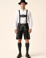 Man wearing the complete Vils lederhosen outfit set, full-length front view