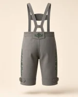 Back of the Weissach set smoke grey bundhosen with crossed suspenders