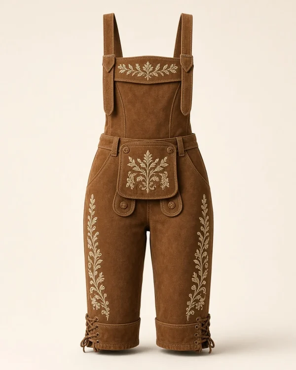 Weitsee Cognac Suede Women's Knee-Length Lederhosen